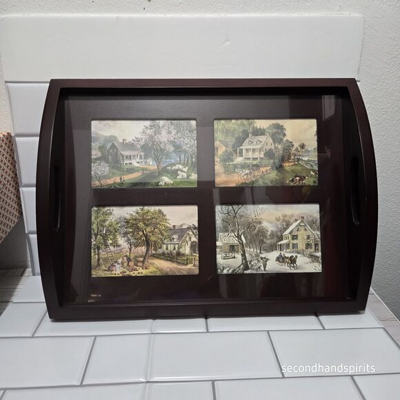 Rustic Charm Umbra Serving Tray – Featuring Vintage Currier & Ives Prints - Picture 1 of 5